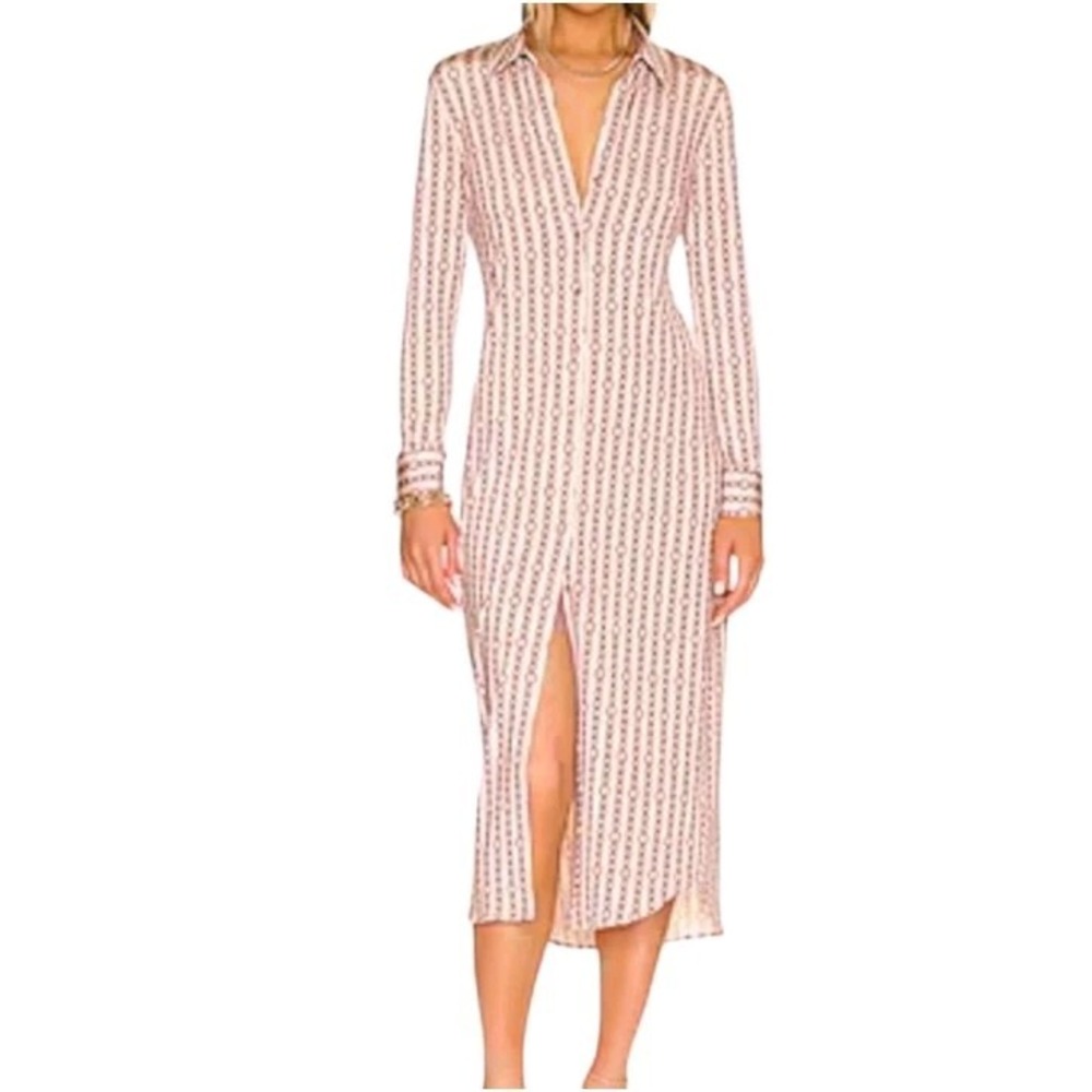 L'Agence Raelynn Shirt Midi Dress Quartz & Light Mocha Tonal Chains‎ Size Small